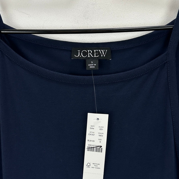 J.Crew Pintuck Mixy Dress Stretch Cotton Midi A line Minimalist Navy Small NWT - Picture 7 of 13